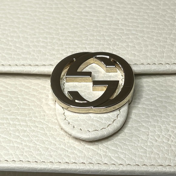 💛SOLD🖤 Ivory Gucci GG Interlocking Pebbled Leather Wallet On Chain - Picture 4 of 11